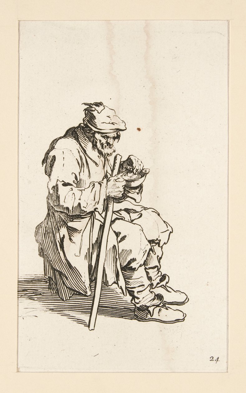 Sittende tigger, spisende, fra The Beggars av Jacques Callot