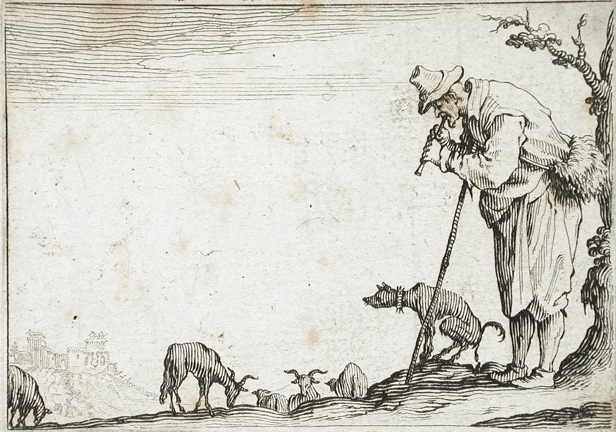 Gjeter som spiller fløyte av Jacques Callot