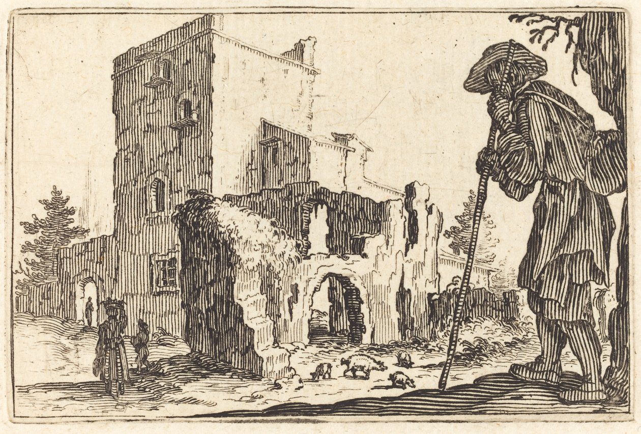 Hyrde og ruiner, ca. 1622. av Jacques Callot