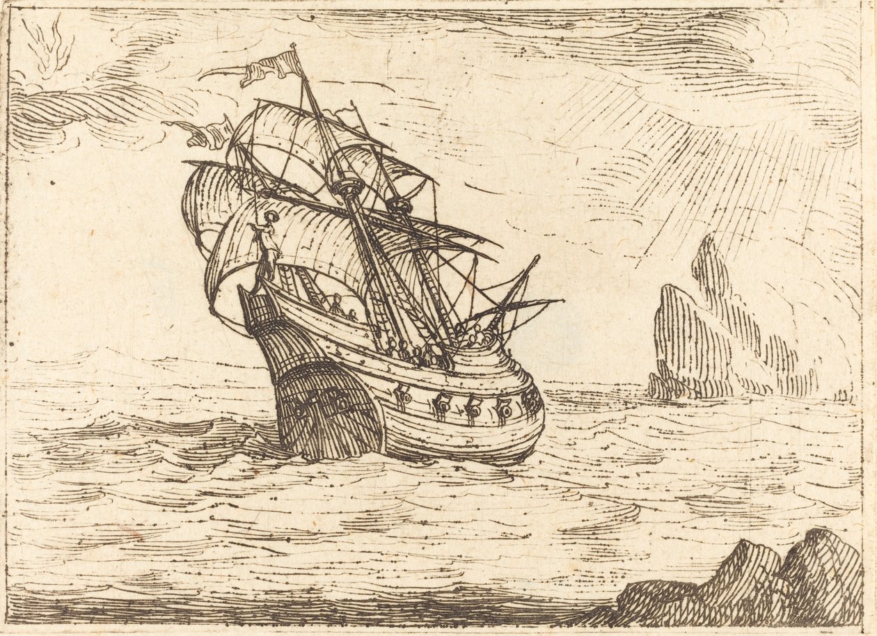 Skip som navigerer i nærheten av steiner av Jacques Callot