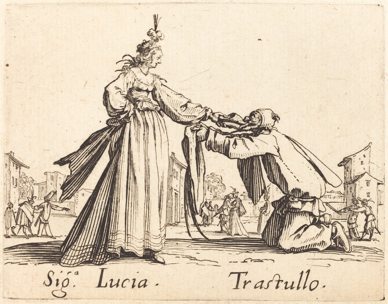 Tegn. Lucia og Trastullus av Jacques Callot