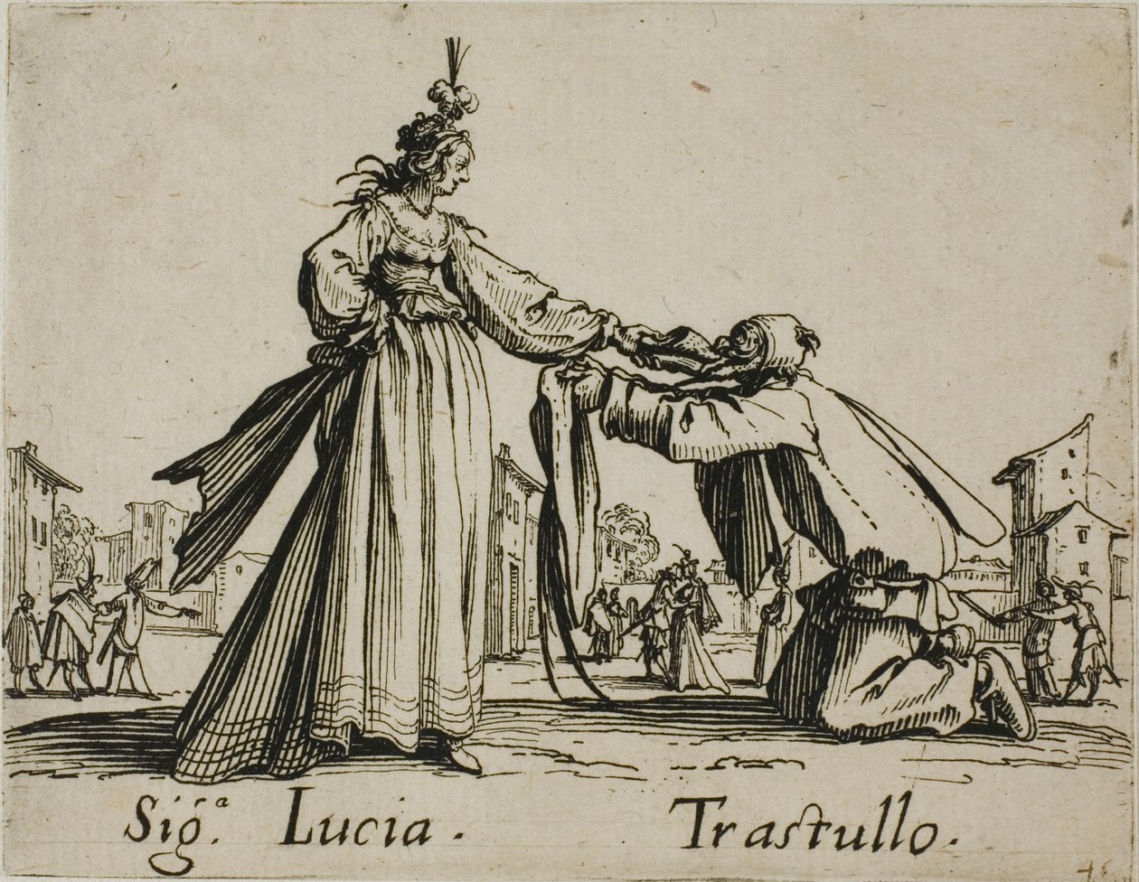 Signora Lucia - Trastullo, tallerken 21 fra Balli di Sfessania av Jacques Callot