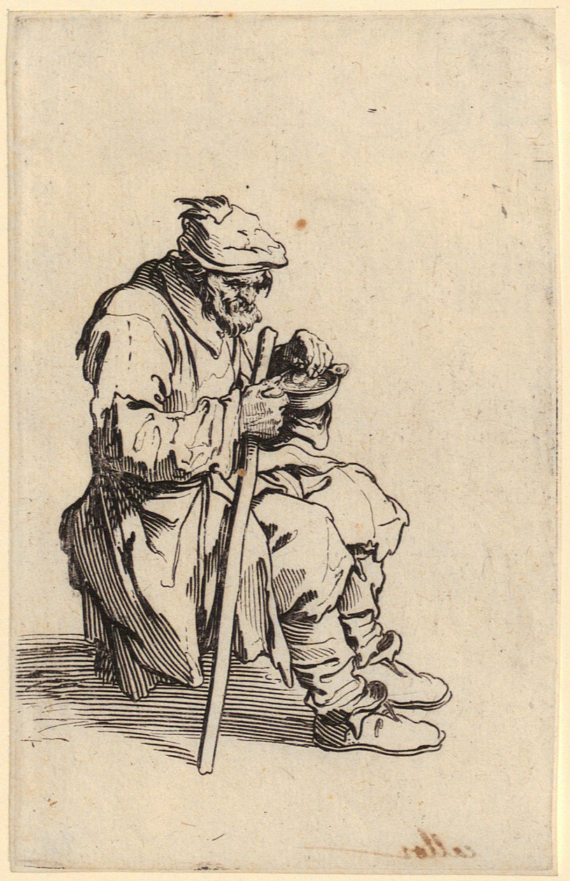 Sittende tiggere som spiser, blad 24 fra serien «Tiggerne» av Jacques Callot
