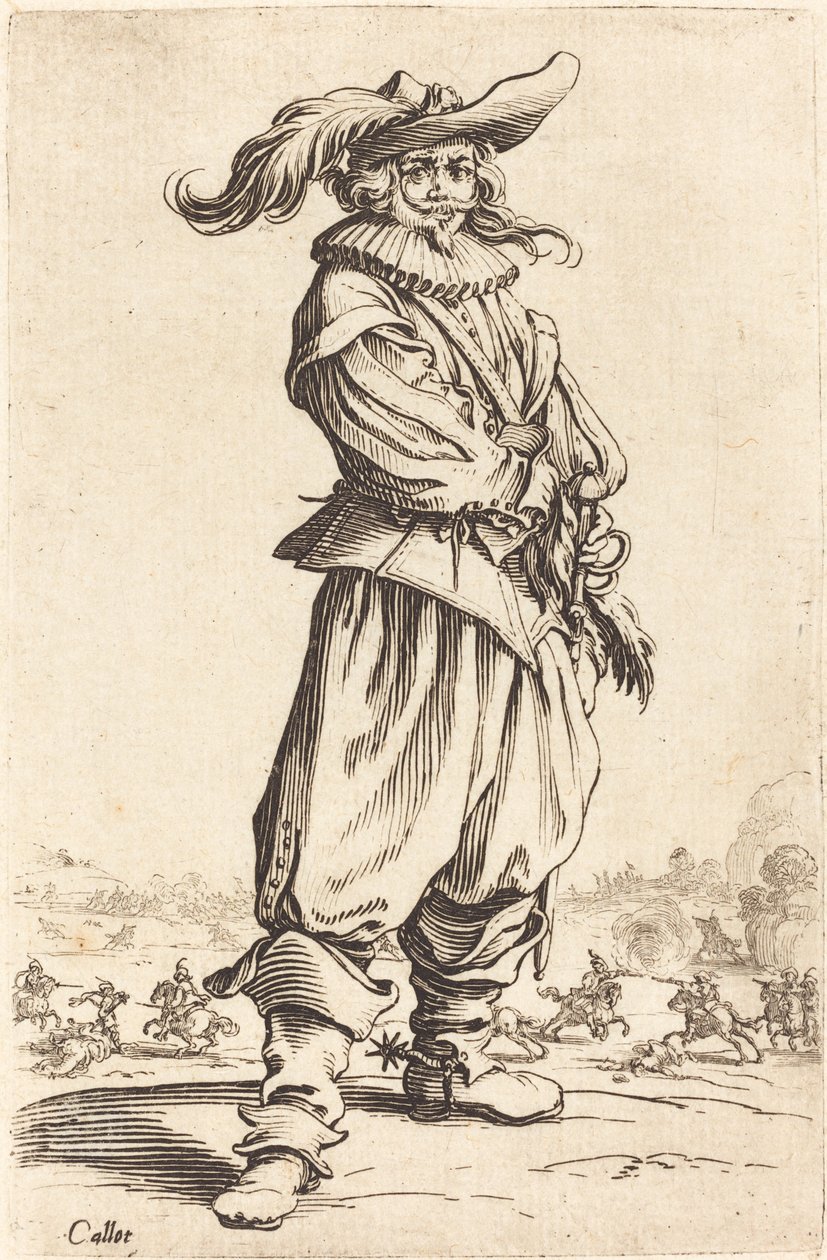 Soldat med fjærhatt av Jacques Callot