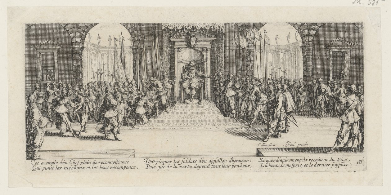 Utbetaling av sold, blad 18 i serien "Krigens redsler" av Jacques Callot