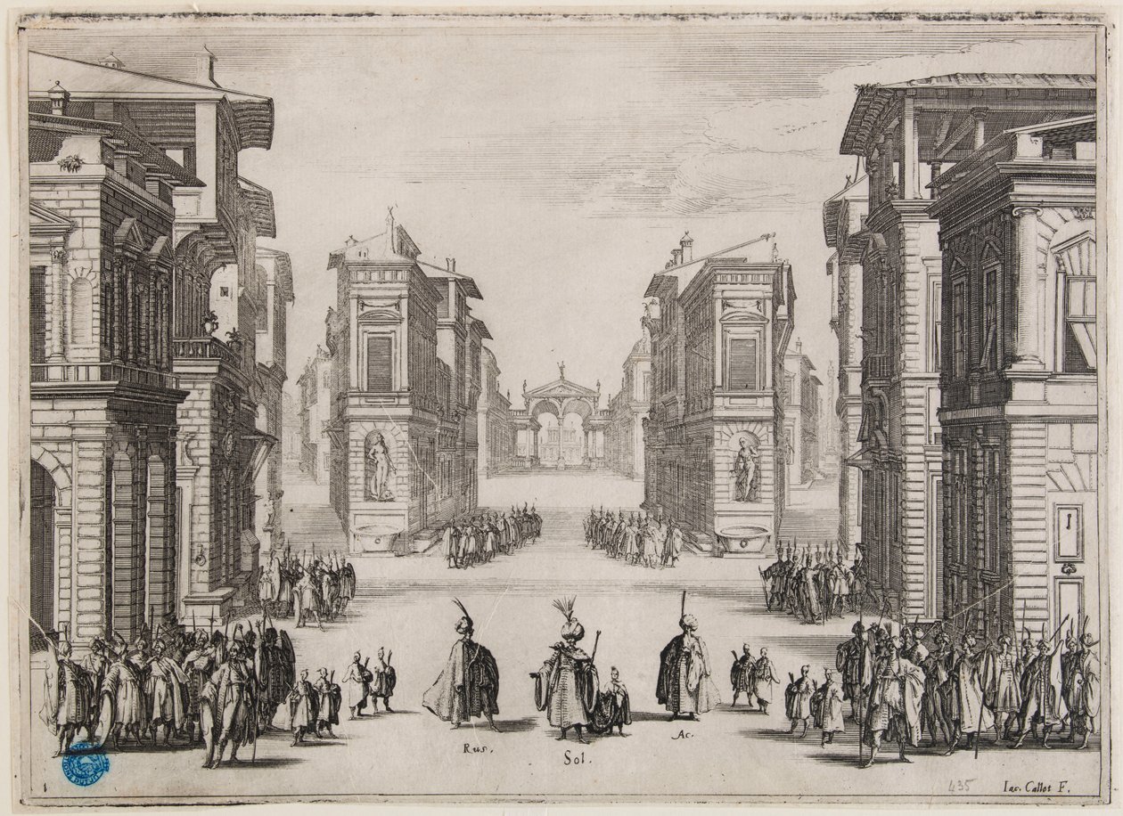 Soliman, 1. akt. Nummer to i en serie på 6 stykker (Lieure 364, Meaume 435) av Jacques Callot