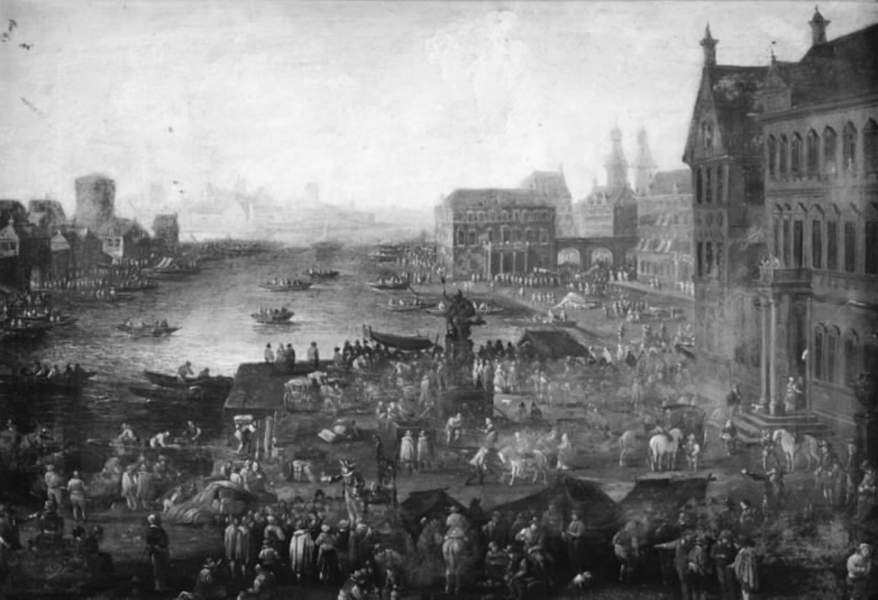 Plass i Paris med mange figurer av Jacques Callot