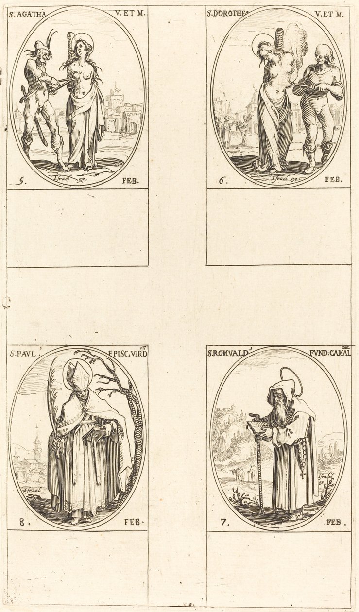 St. Agatha; St. Dorothy; St. Romuald av Ravenna; St. Paul, biskop av Verdun av Jacques Callot