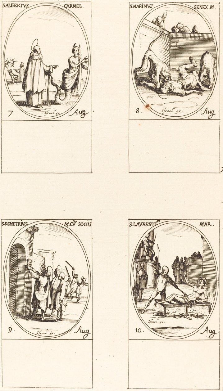 St. Albert av Sikliy, Karmelitt; St. Marinus;St. Demetrius og følgesvenner; St. Lauren av Jacques Callot
