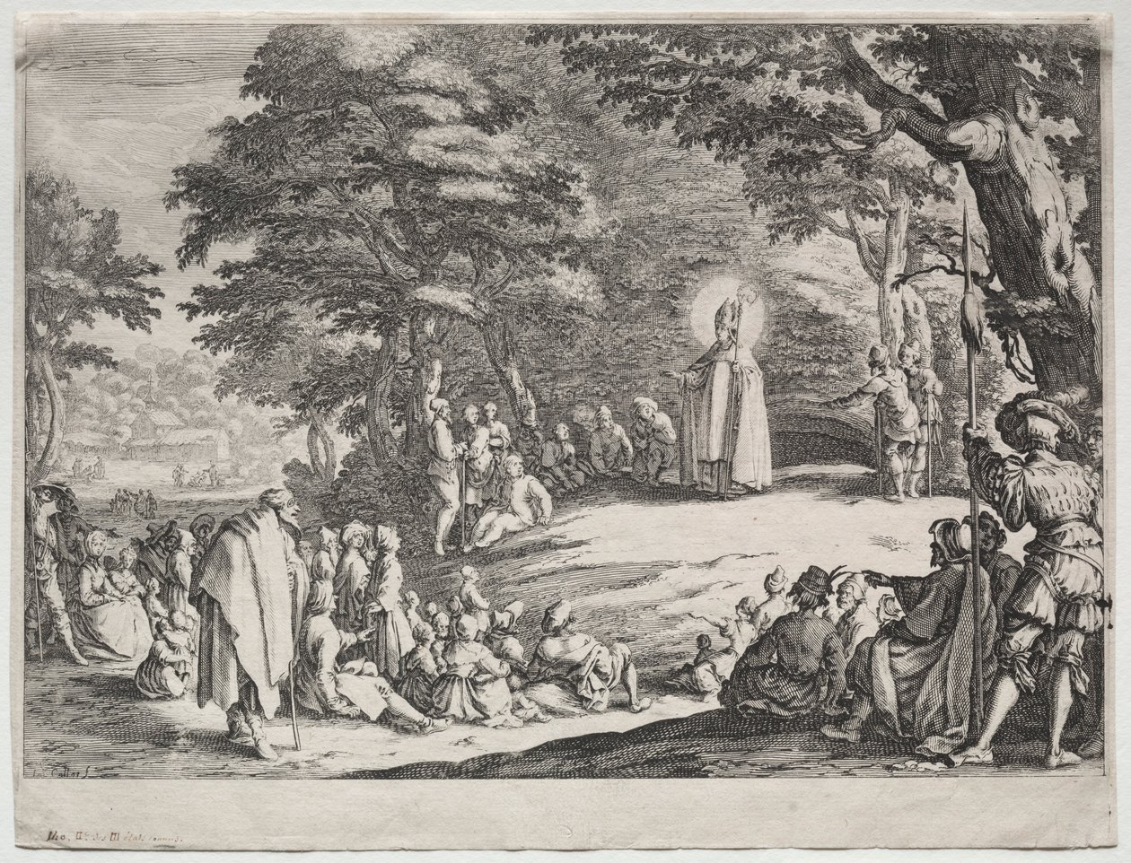 St. Amand forkynner i en skog. av Jacques Callot