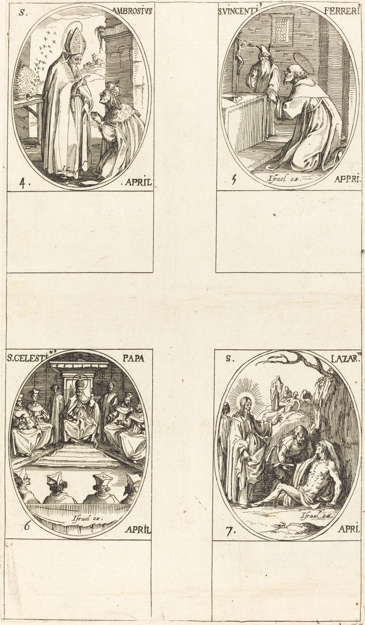 St. Ambrosius; St. Vincent Ferrer; St. Celestin; St. Lasarus av Jacques Callot