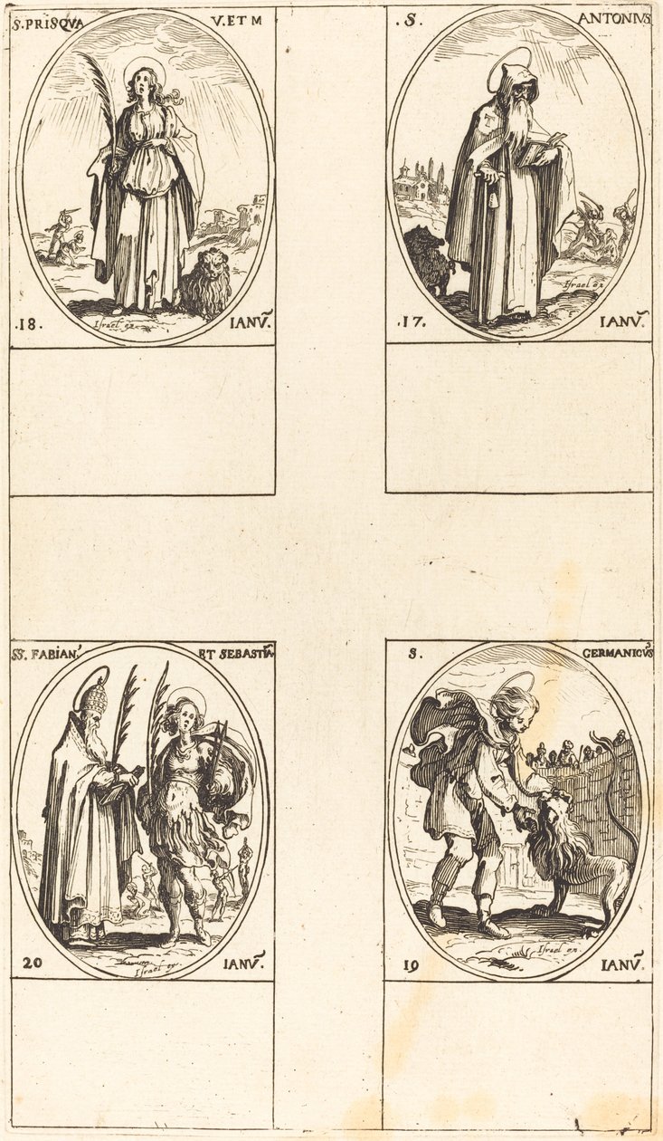 St. Anthony; St. Prisca; St. Germanicus; Sts. Fabian og Sebastian av Jacques Callot