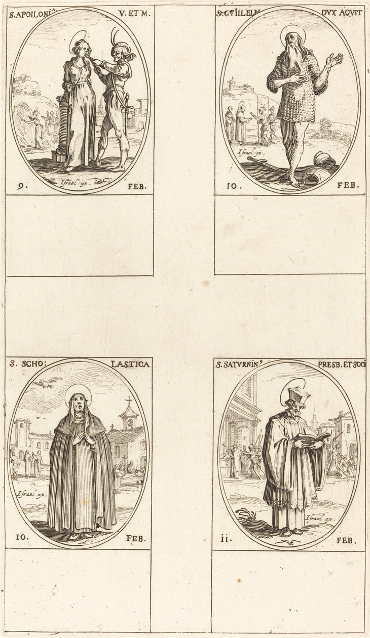 St. Apollonia; St. Guillaume; St. Scholastica; St. Saturnin av Jacques Callot
