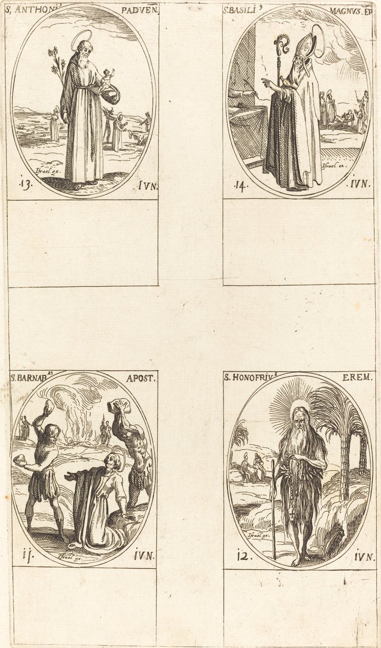St. Barnabas, Apostel, St. Honofrius, St. Antonius av Padua, St. Basil den store. av Jacques Callot