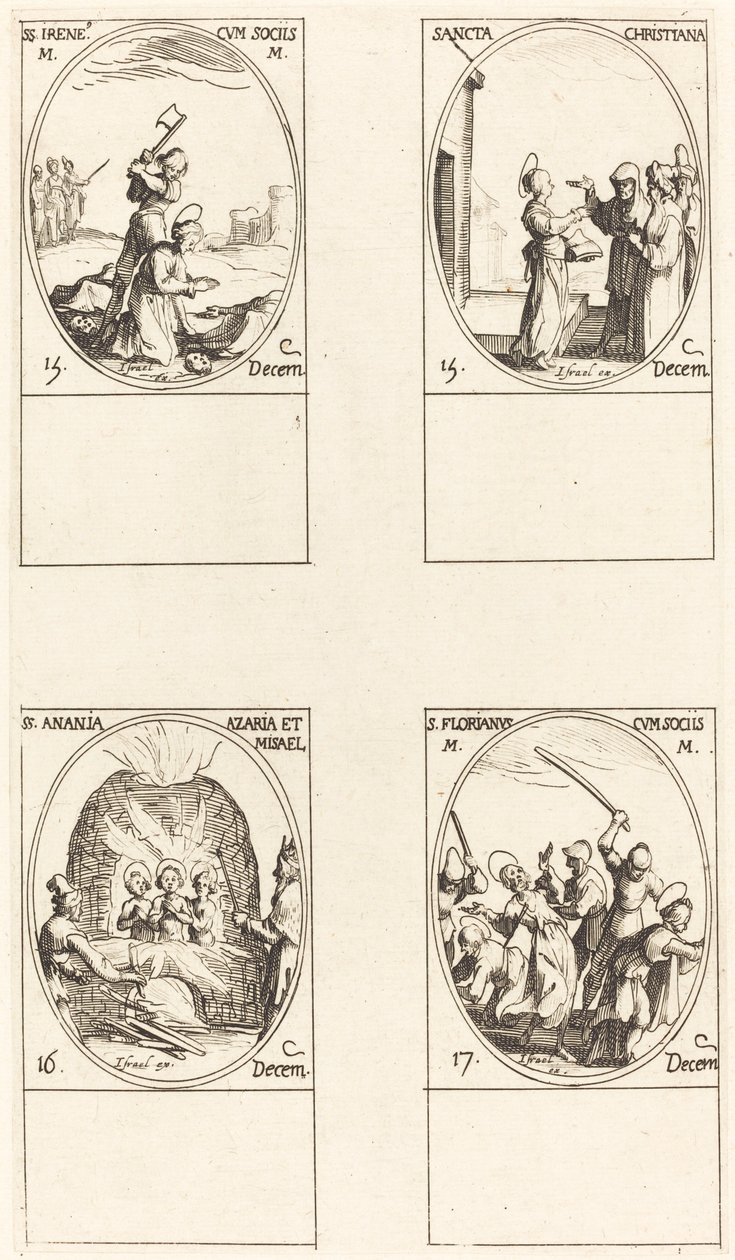 St. Bibiana; St. Birinus; St. Barbara; St. Sabbas av Jacques Callot