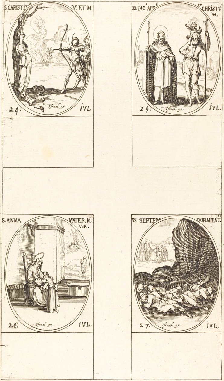 St. Christina; St. Jakob, apostel og St. Christopher; St. Anne; Seven Sleepers of E av Jacques Callot