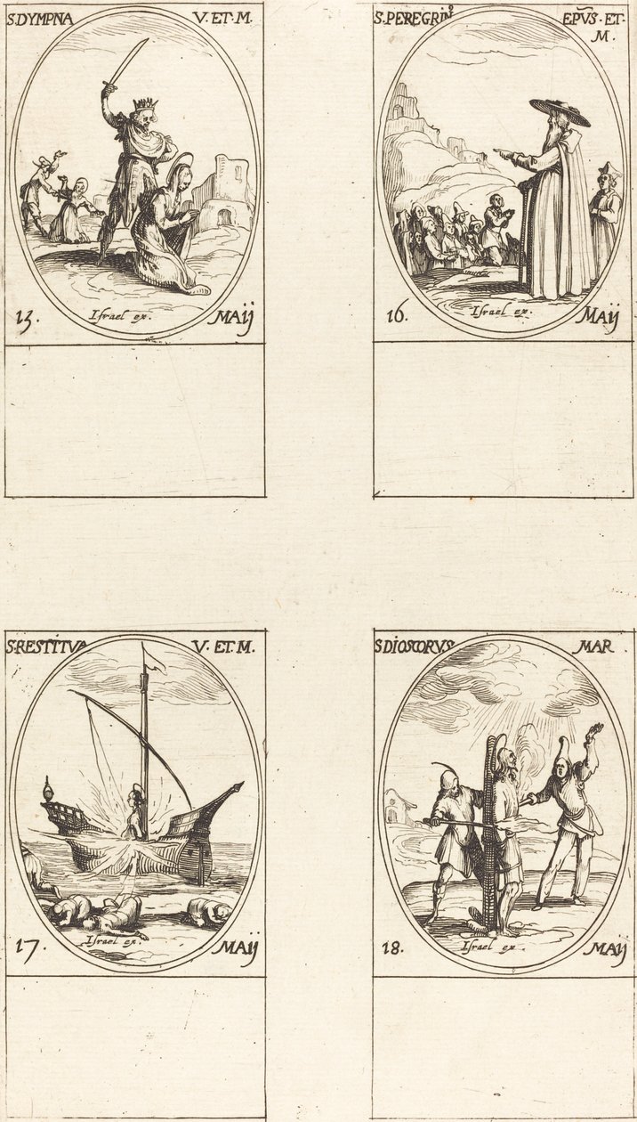St. Dympna, St. Peregrinus, St. Restituta, St. Dioscorus.    1160353   no       norwegian Successfully Translated  Original: Wild Geese at Haneda, 19th century. Translat: Wild Geese at Haneda, 19th century. 1189206 no norwegian Successfully Translated Orig av Jacques Callot