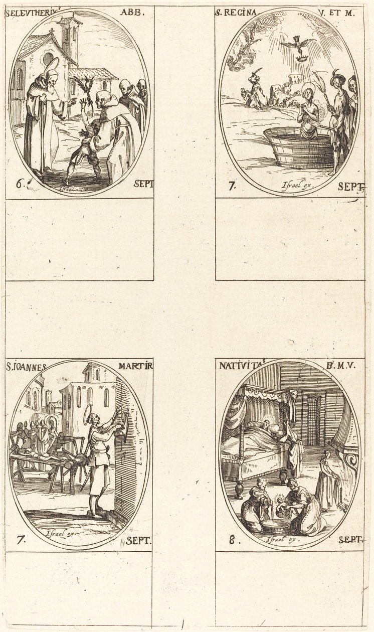 St. Eleutherius, Abbed; St. Regina; St. John; Jomfruens fødsel av Jacques Callot