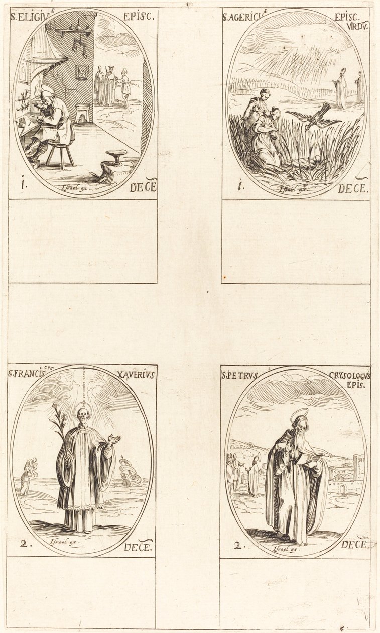 St. Eligius; St. Agericus; St. Francis Xavier; St. Peter Chrysologus av Jacques Callot