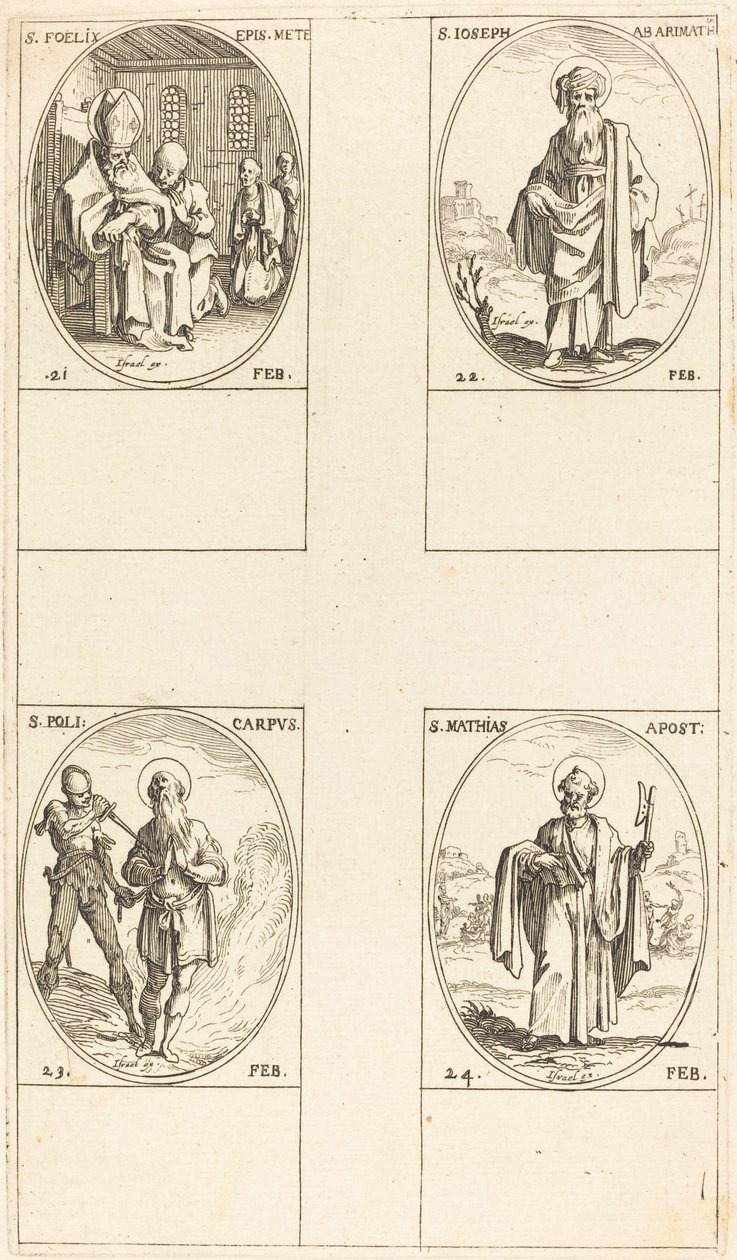 St. Felix; St. Josef av Arimatea; St. Polycarpe; St. Mattias, apostel av Jacques Callot