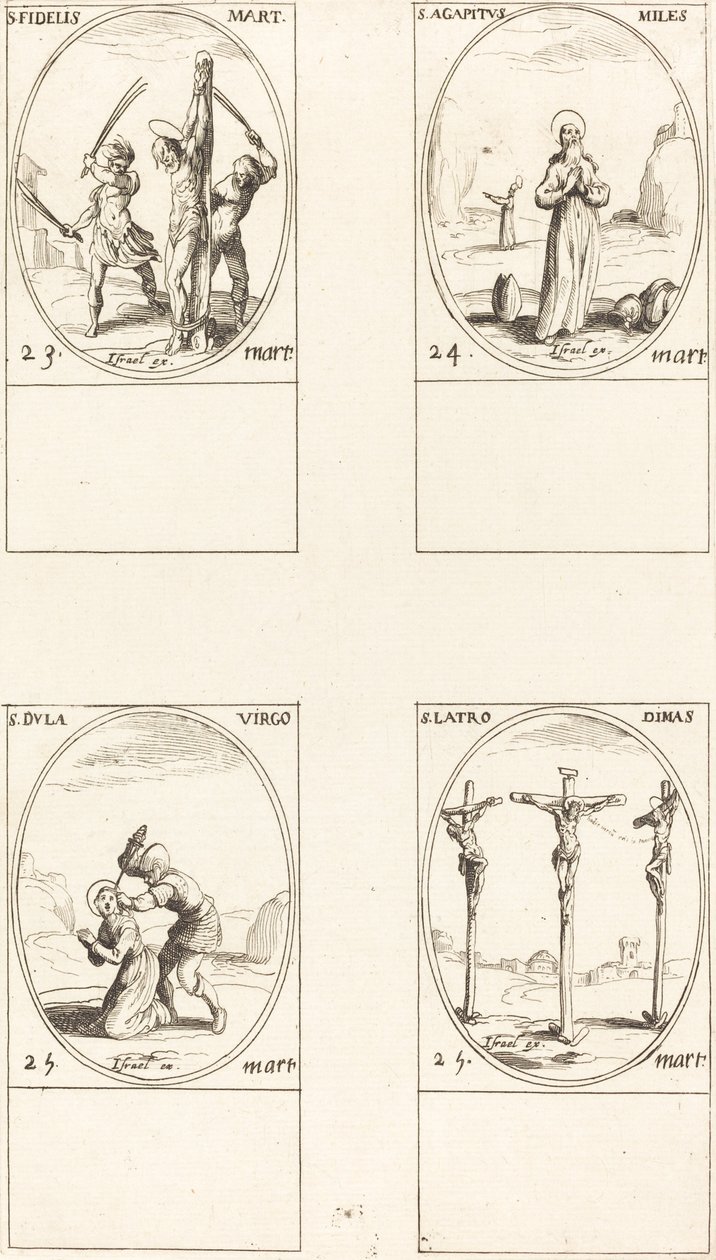 St. Trofast; St. Agapetus; St. Dula; St. Tyven Dimas av Jacques Callot