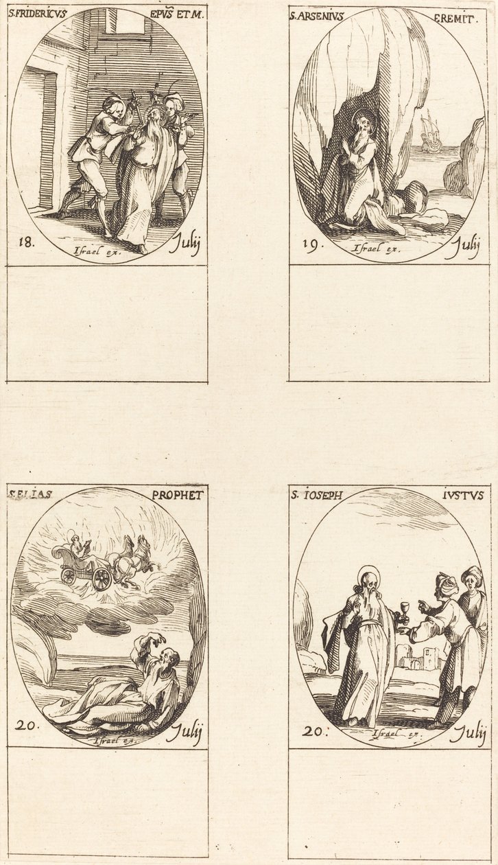 St. Frederick; St. Arsenius, Eremitt; St. Elias, profet; St. Josef den Rettferdige av Jacques Callot