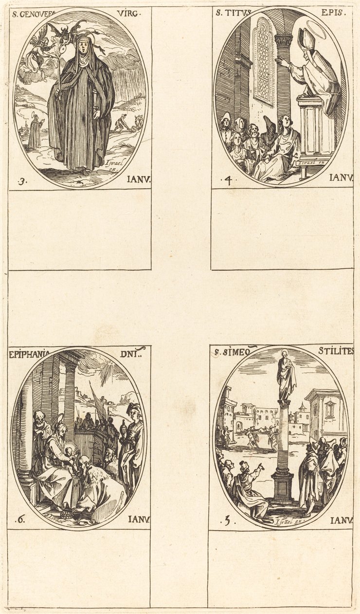 St. Genevieve; St. Titus; St. Simeon-stilitter; Åpenbaring av Jacques Callot
