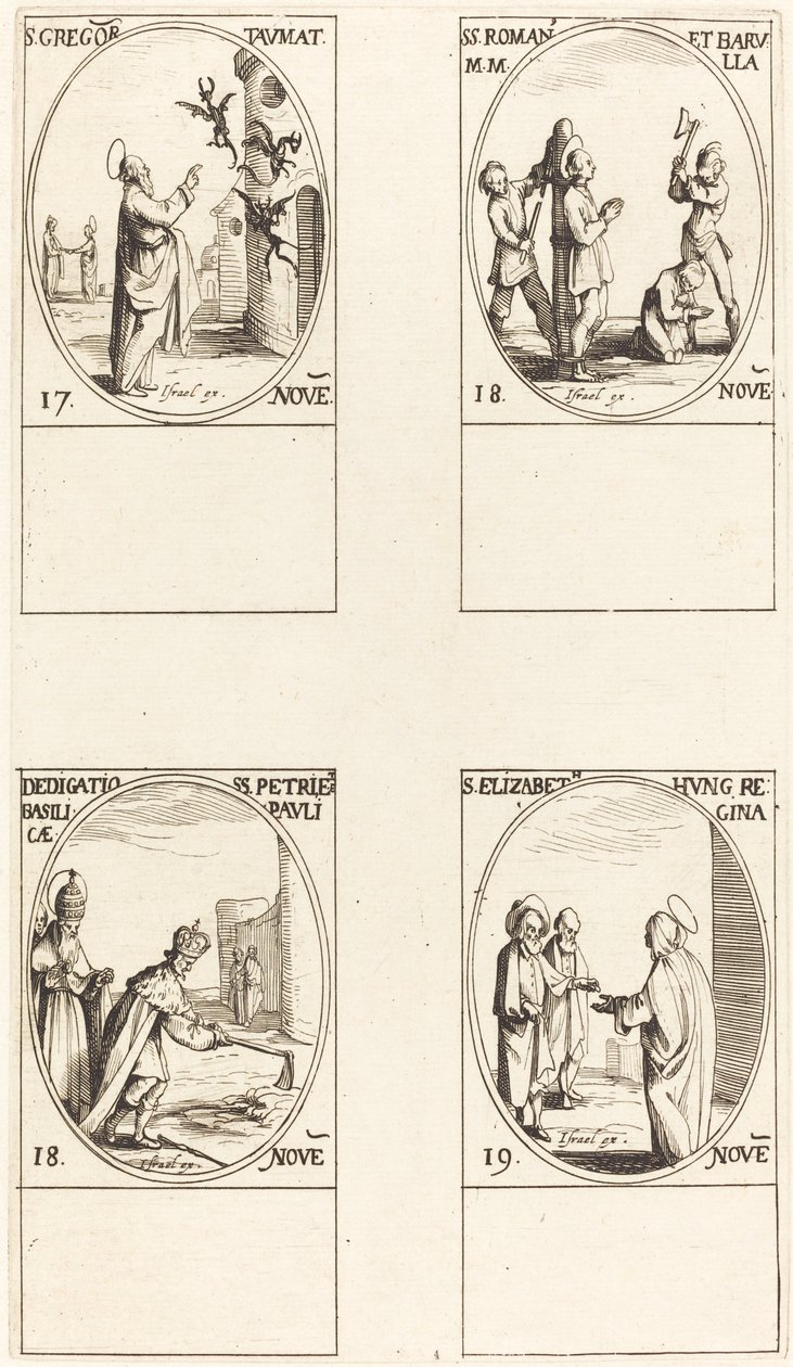 St. Gregory; Sts. Romanus & Barulla; Innvielse av basilikaene i SS. Peter og Paul; av Jacques Callot