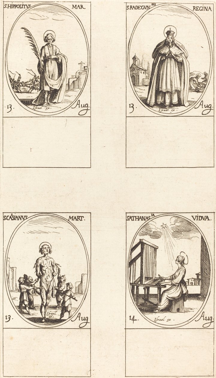 St. Hippolytus; St. Radegund, Dronning; St. Cassian; St. Athanasius av Jacques Callot