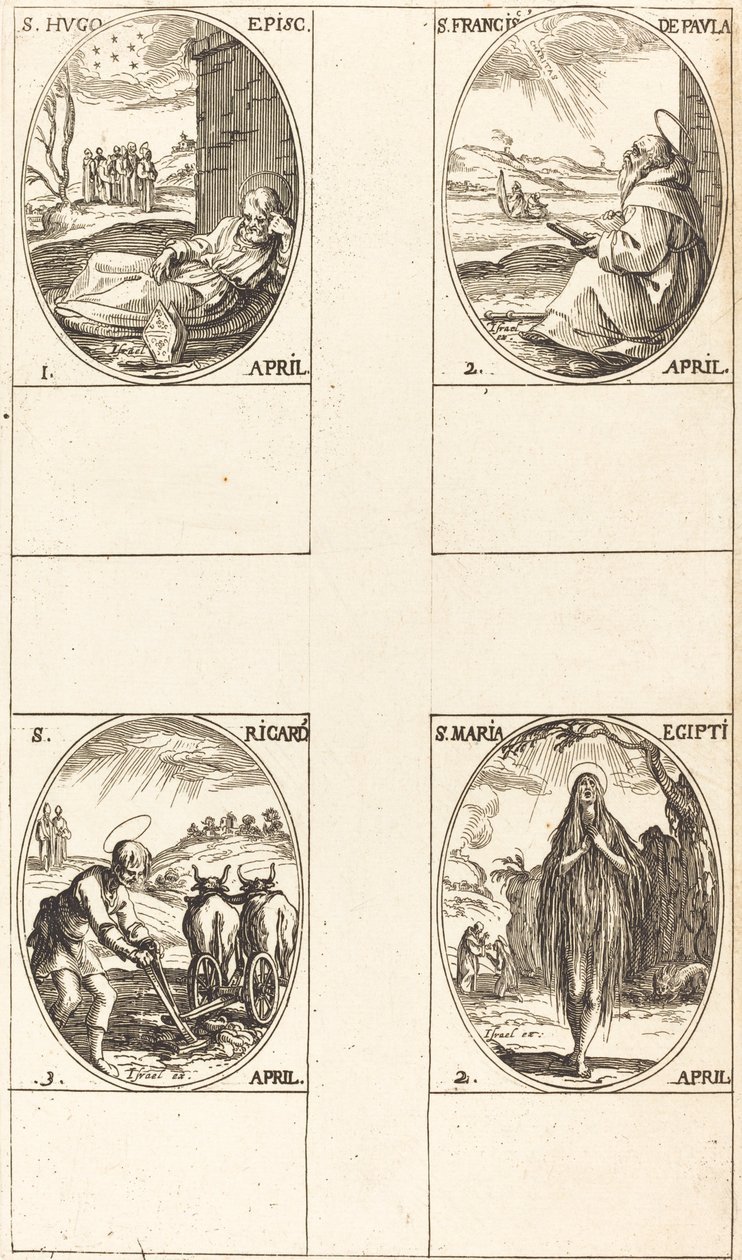 St. Hugo; St. Frans av Paula; St. Maria av Egypt; St. Richard av Jacques Callot