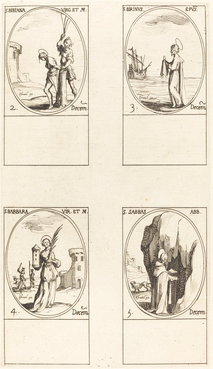 St. Irene & Companions; St. Kristen; Hellige Ananias, Azariah & Mishael; St. Florian & av Jacques Callot