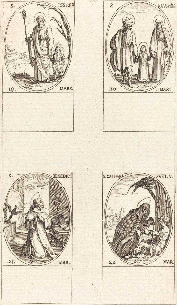 St. Joseph, St. Joachim, St. Benedict, Abbed, St. Catharine of Sweden. av Jacques Callot