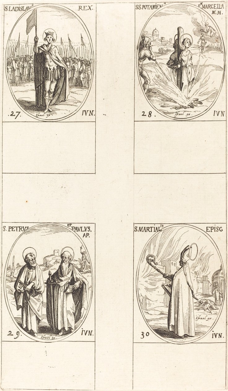St. Ladislas, Sts. Potamiana og Marcella, Sts. Peter og Paulus, apostler, St. Martial. av Jacques Callot