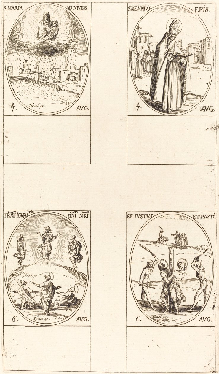 St. Mary of Snow; St. Memmius, biskop; Transfigurasjonen; Sts. Justus og pastor av Jacques Callot
