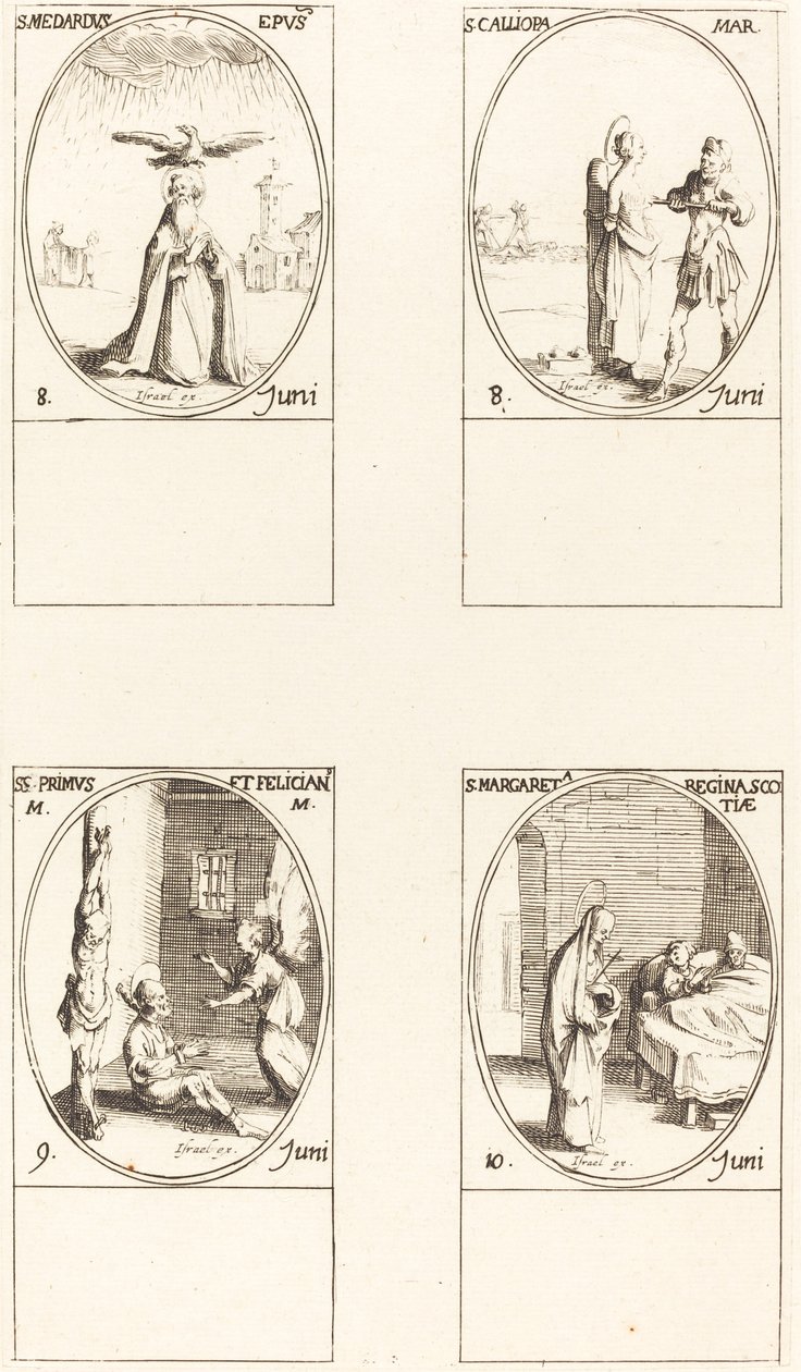 St. Medard; St. Calliopa; Sts. Primus og Felician; St. Margaret av Skottland av Jacques Callot