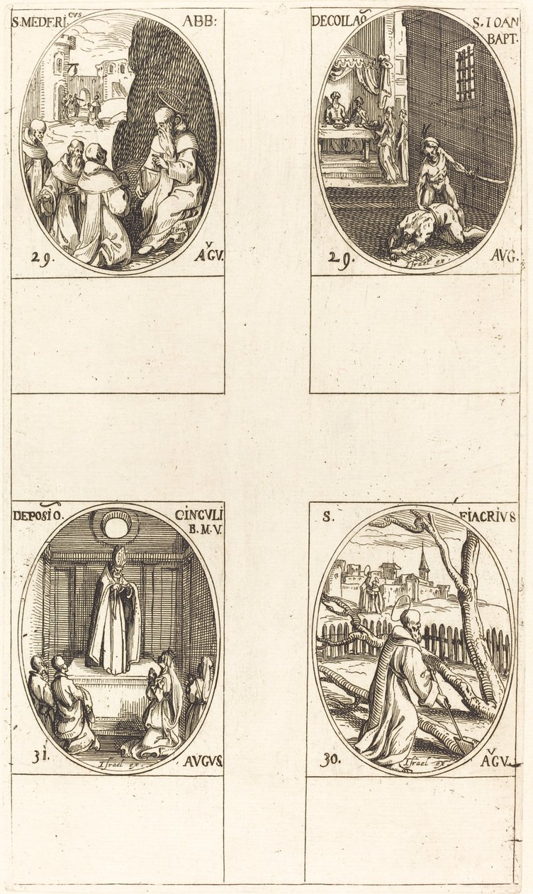 St. Mederic, Abbed; Halshugging av døperen Johannes; St. Fiacre; Jomfrufestivalen av Jacques Callot