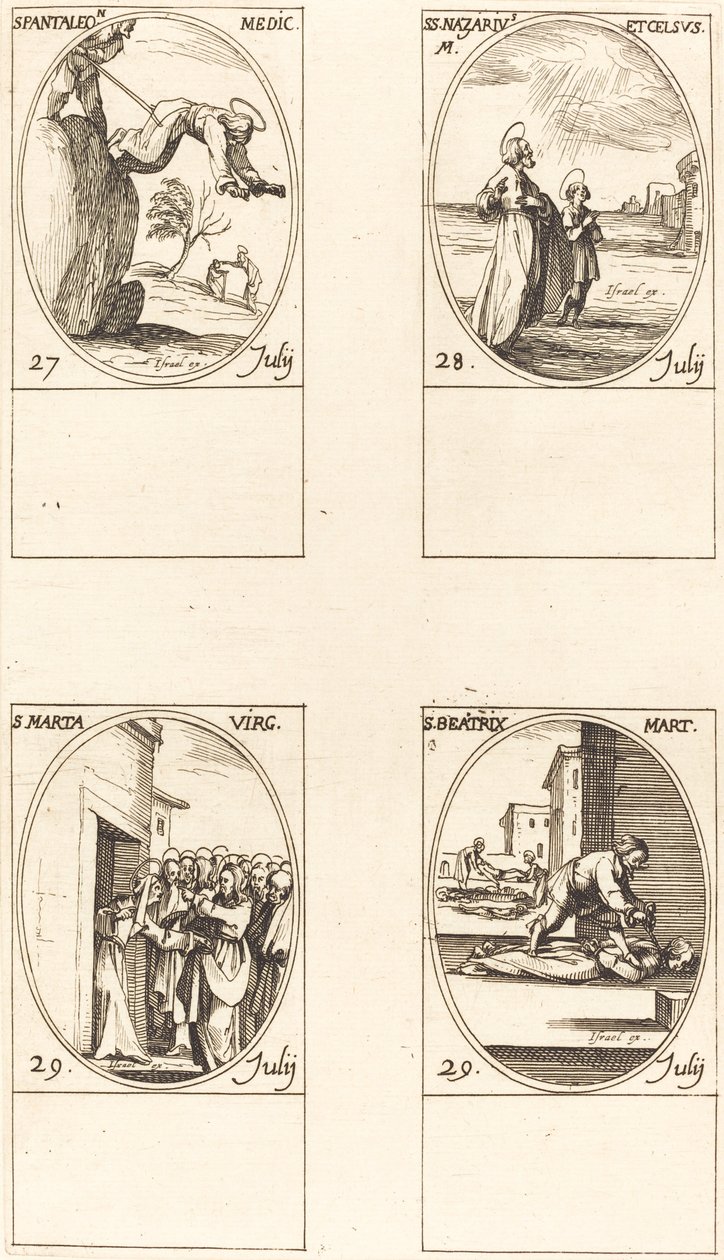 St. Pantaleon, Sts. Nazarius og Celsus, St. Martha, St. Beatrice. av Jacques Callot