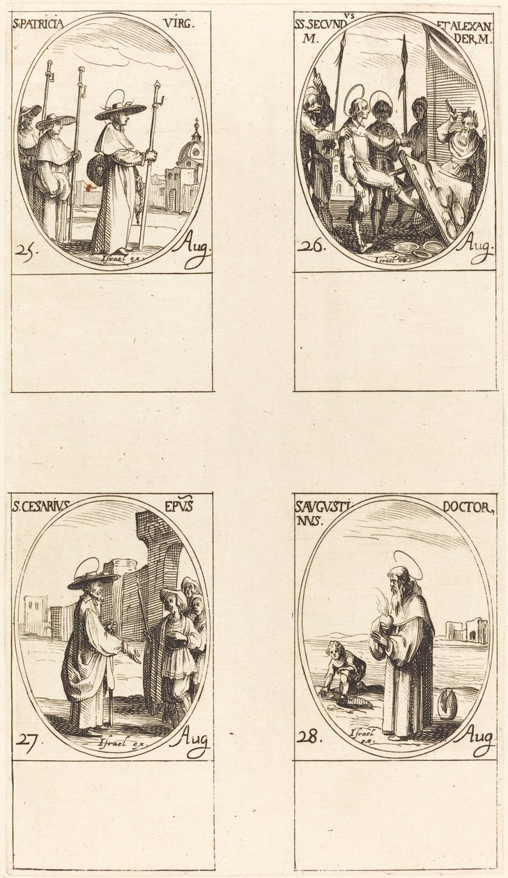 St. Patricia, Sts. Secundus og Alexander, St. Caesarius, St. Augustin av Jacques Callot
