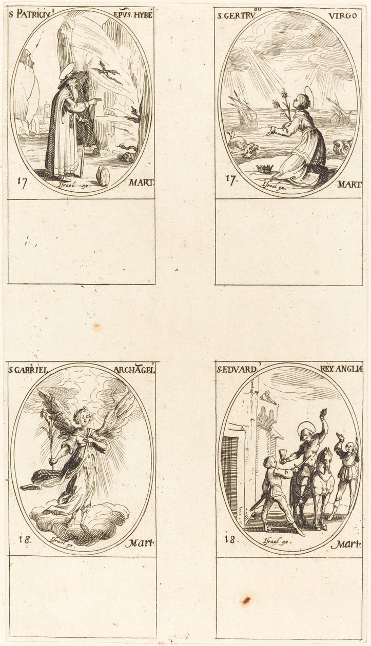 St. Patrick; St. Gertrude; St. Gabriel, erkeengel; St. Edward av Jacques Callot