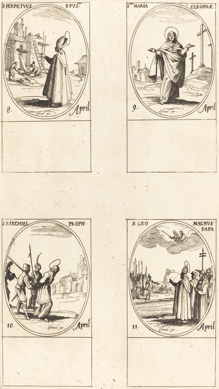 St. Perpetuus; St. Maria av Kleophas; St. Ezechiel; St. Leo den store av Jacques Callot