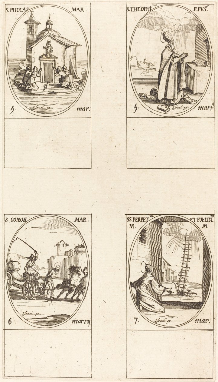St. Phocas, St. Theophilus, St. Conon, Sts. Perpetua og Felicity av Jacques Callot