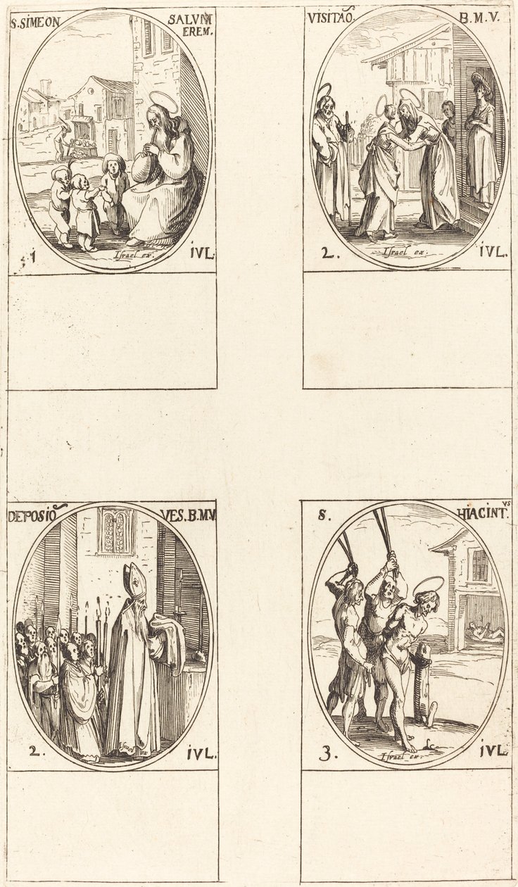 St. Simeon Salus; Besøket; Deponering av jomfruens klær; St. Hiacintus av Jacques Callot