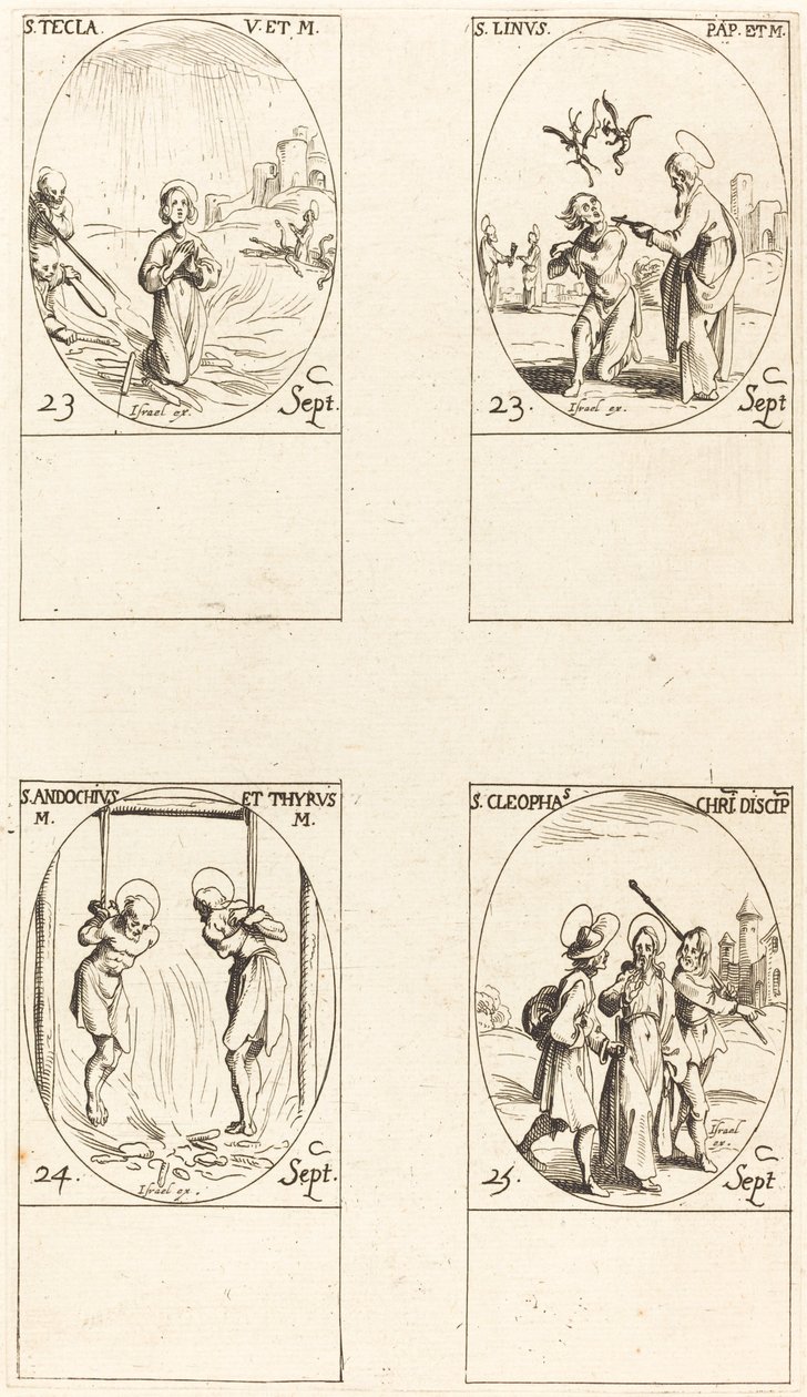 St. Thecla, St. Linus, Sts. Andochius og Thyrsus, St. Kleopas av Jacques Callot