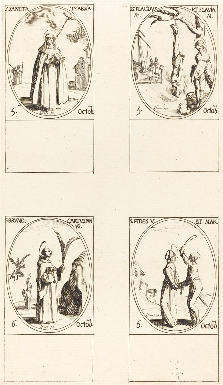 St. Theresa; St. Placidus og Flavia; St. Bruno; St. Faith av Jacques Callot
