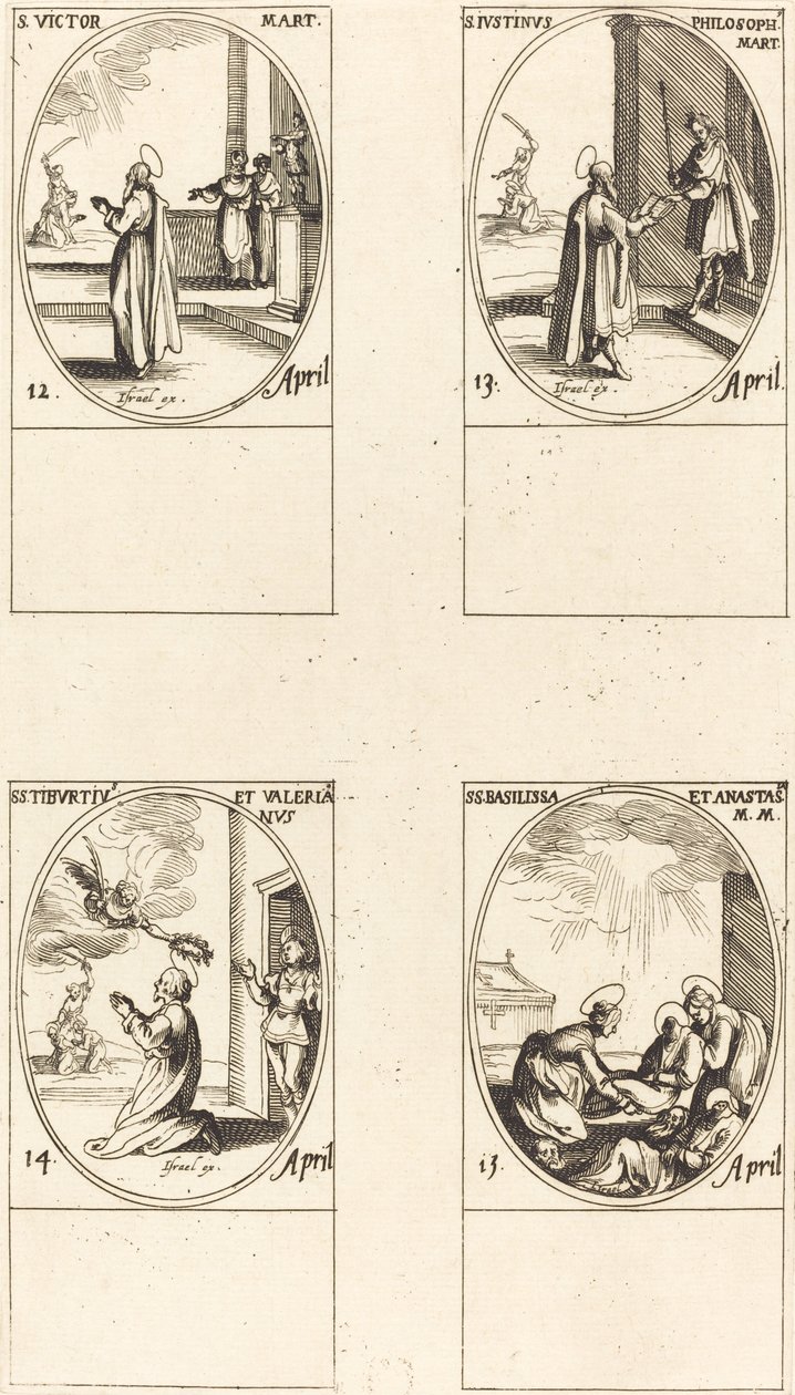 St. Victor; St. Justin; Hellige Tiburtius og Valerian; Hellige Basilissa og Anastasia av Jacques Callot