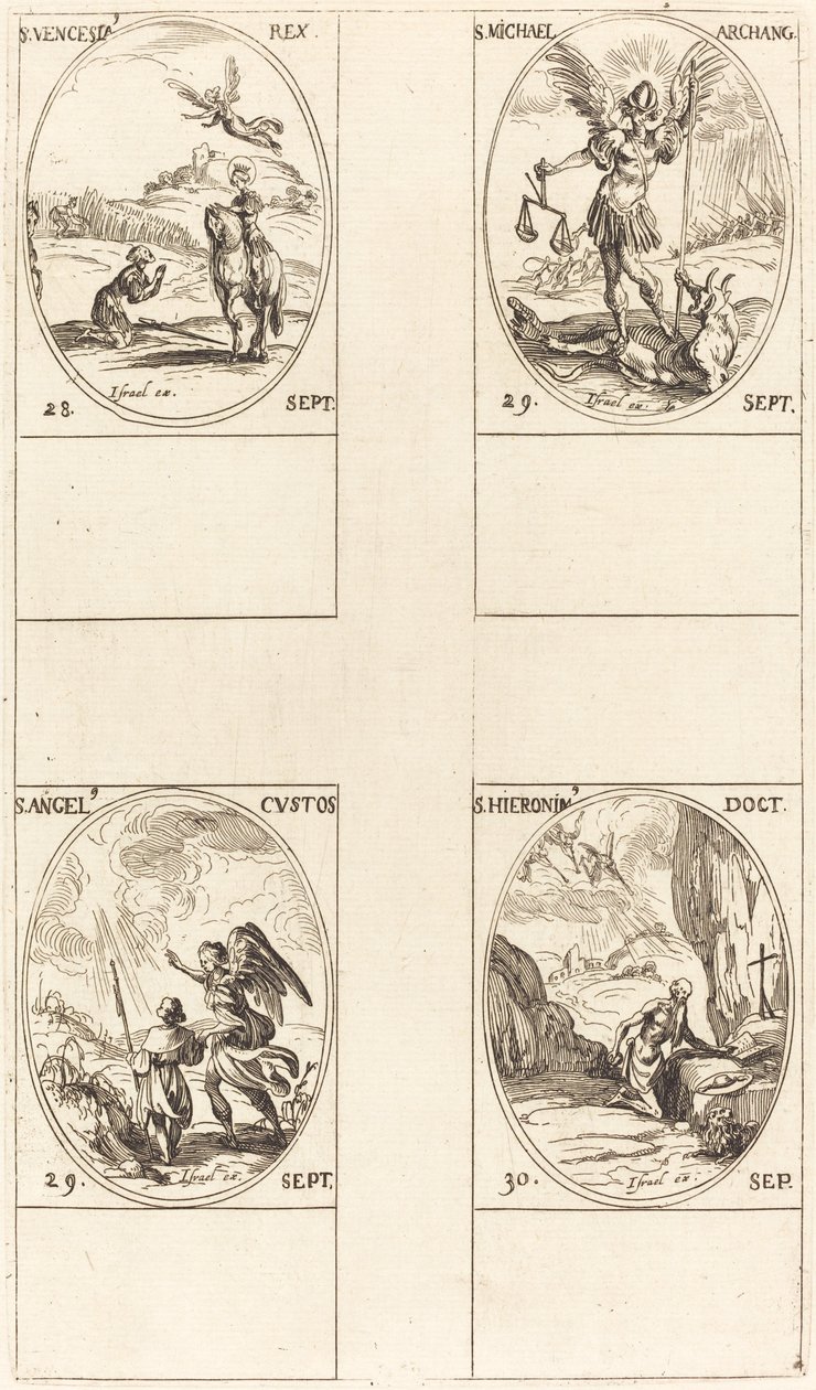 St. Wenceslas; St. Michael, erkeengel; Skytsengelen; St. Jerome av Jacques Callot