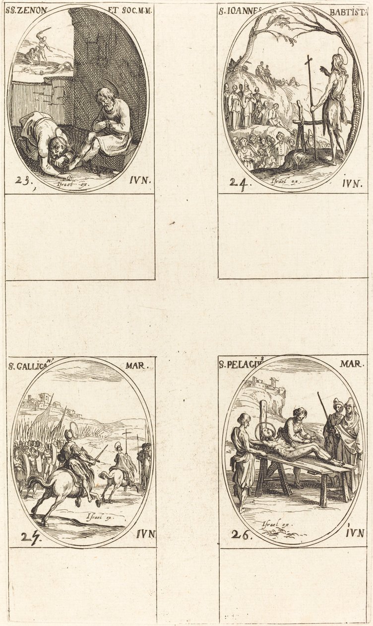 St. Zenon og ledsagere, St. Johannes døperen, St. Gallicanus, St. Pelagius. av Jacques Callot