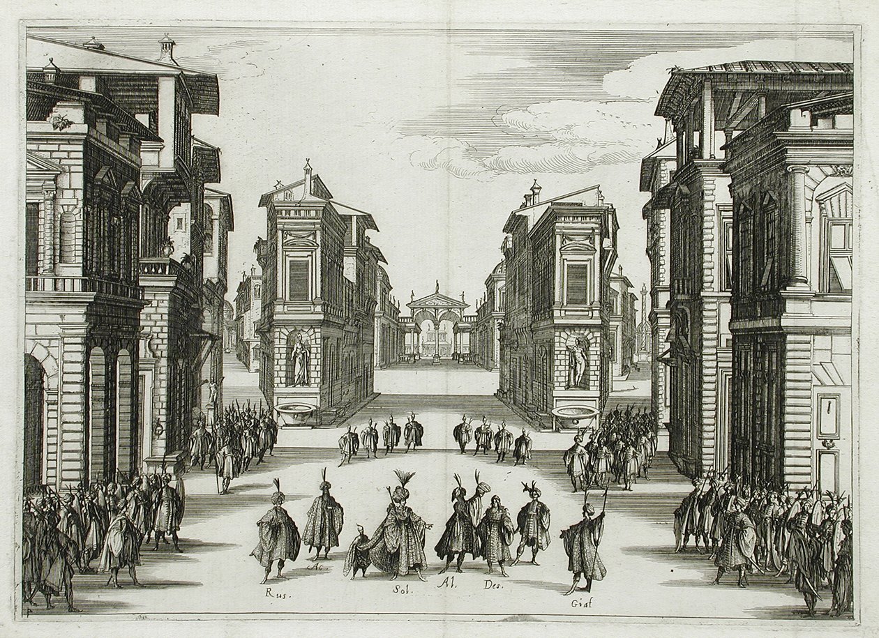 Scenedesign til «Il Solimano», akt IV av Jacques Callot