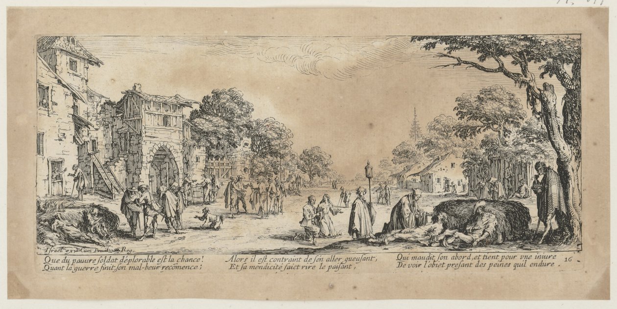 Døende ved veikanten, blad 16 fra serien «Krigens redsler» av Jacques Callot