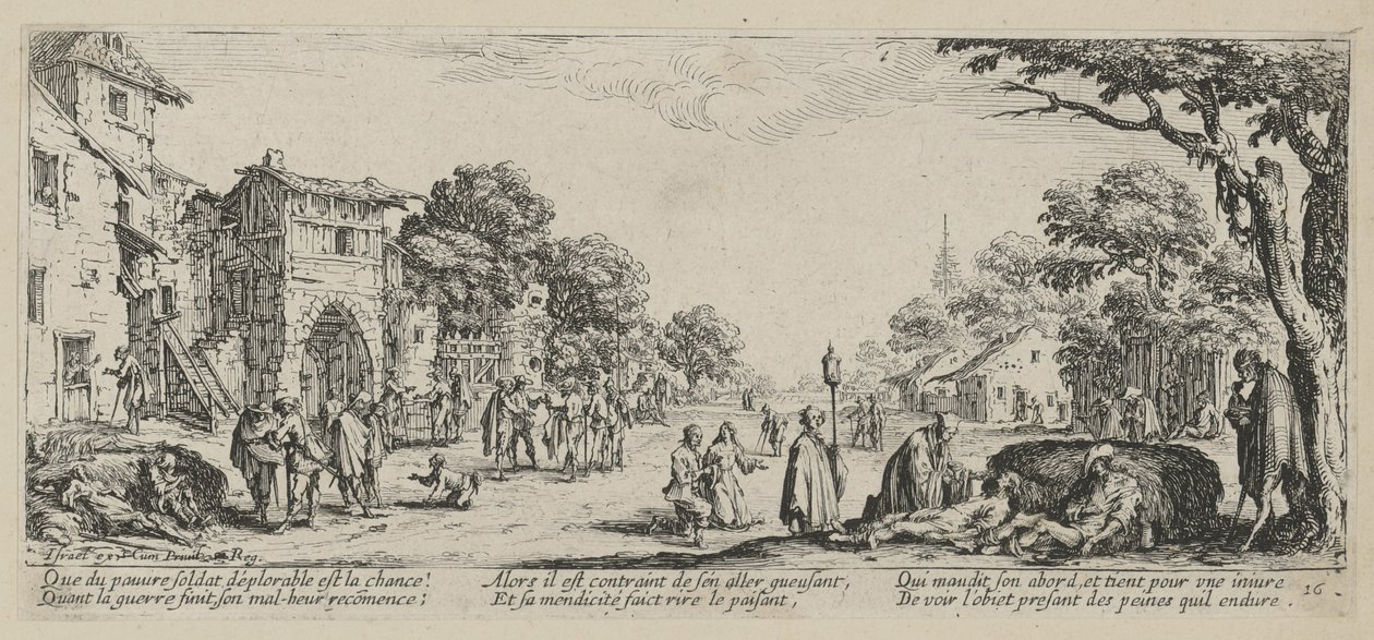 Døende ved veikanten, blad 16 i serien "Krigens redsler" av Jacques Callot